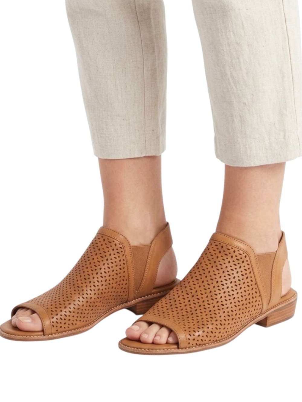 Sofft Tan Leather Laser Cut Perforated Peep Toe